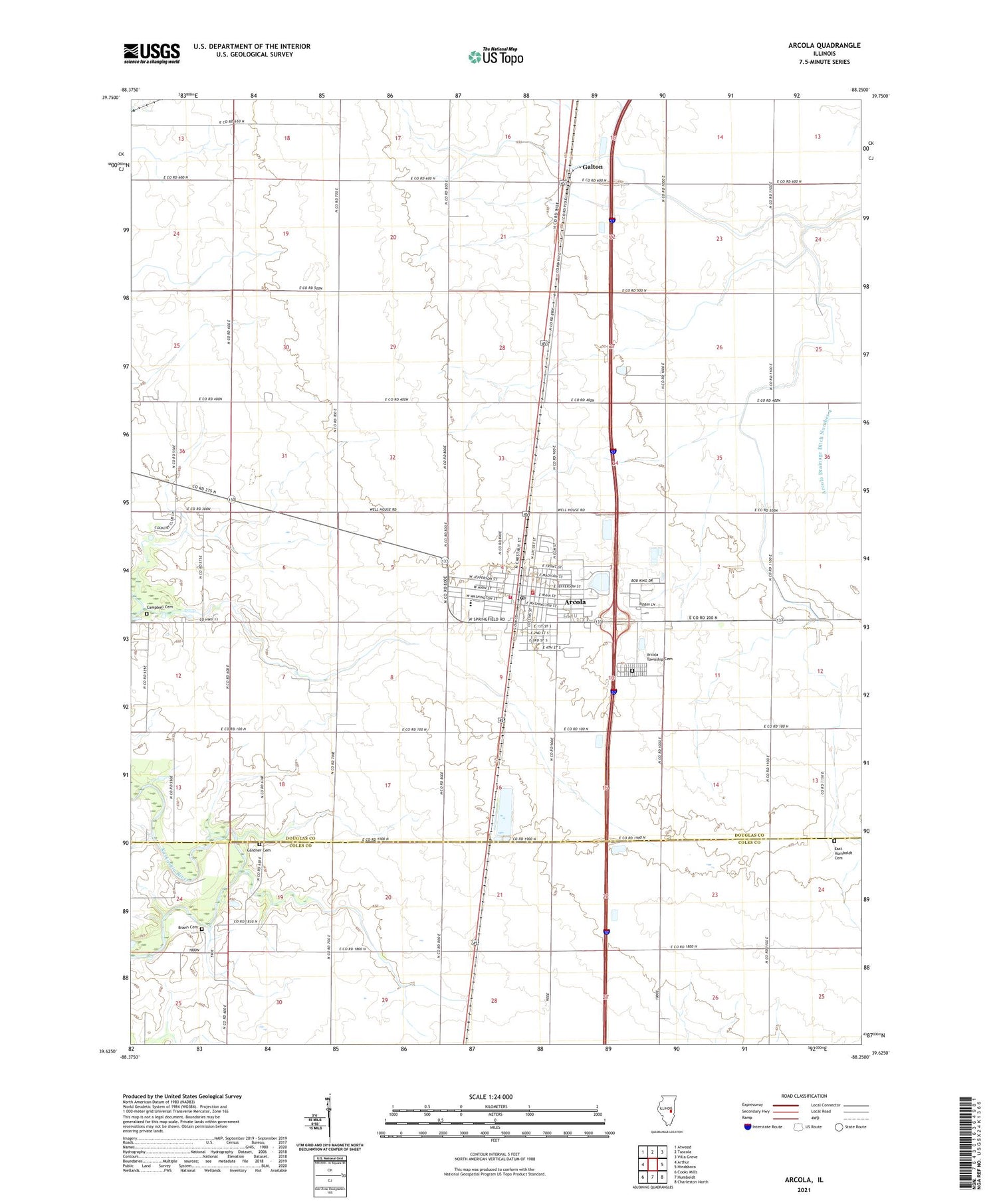 Arcola Illinois US Topo Map Image