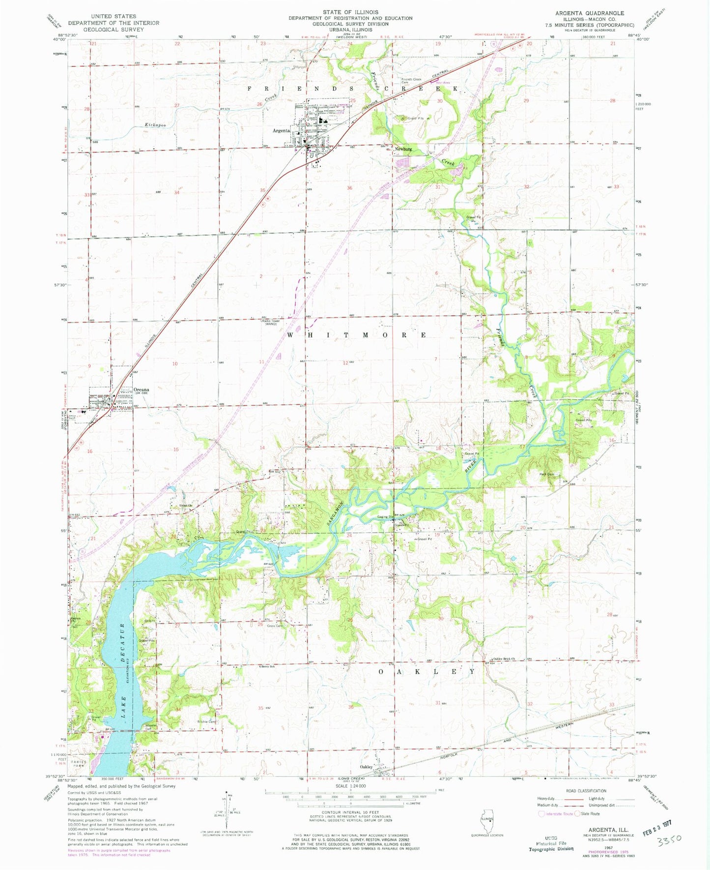 Classic USGS Argenta Illinois 7.5'x7.5' Topo Map Image