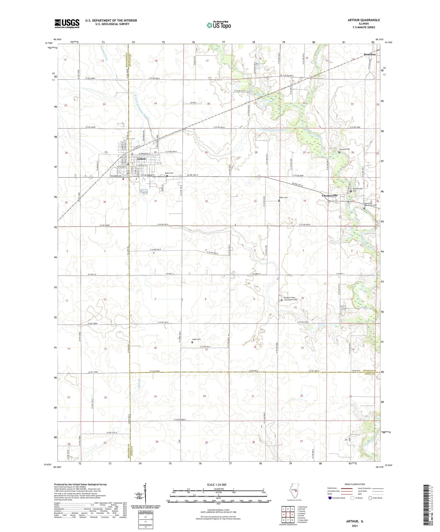Arthur Illinois US Topo Map Image
