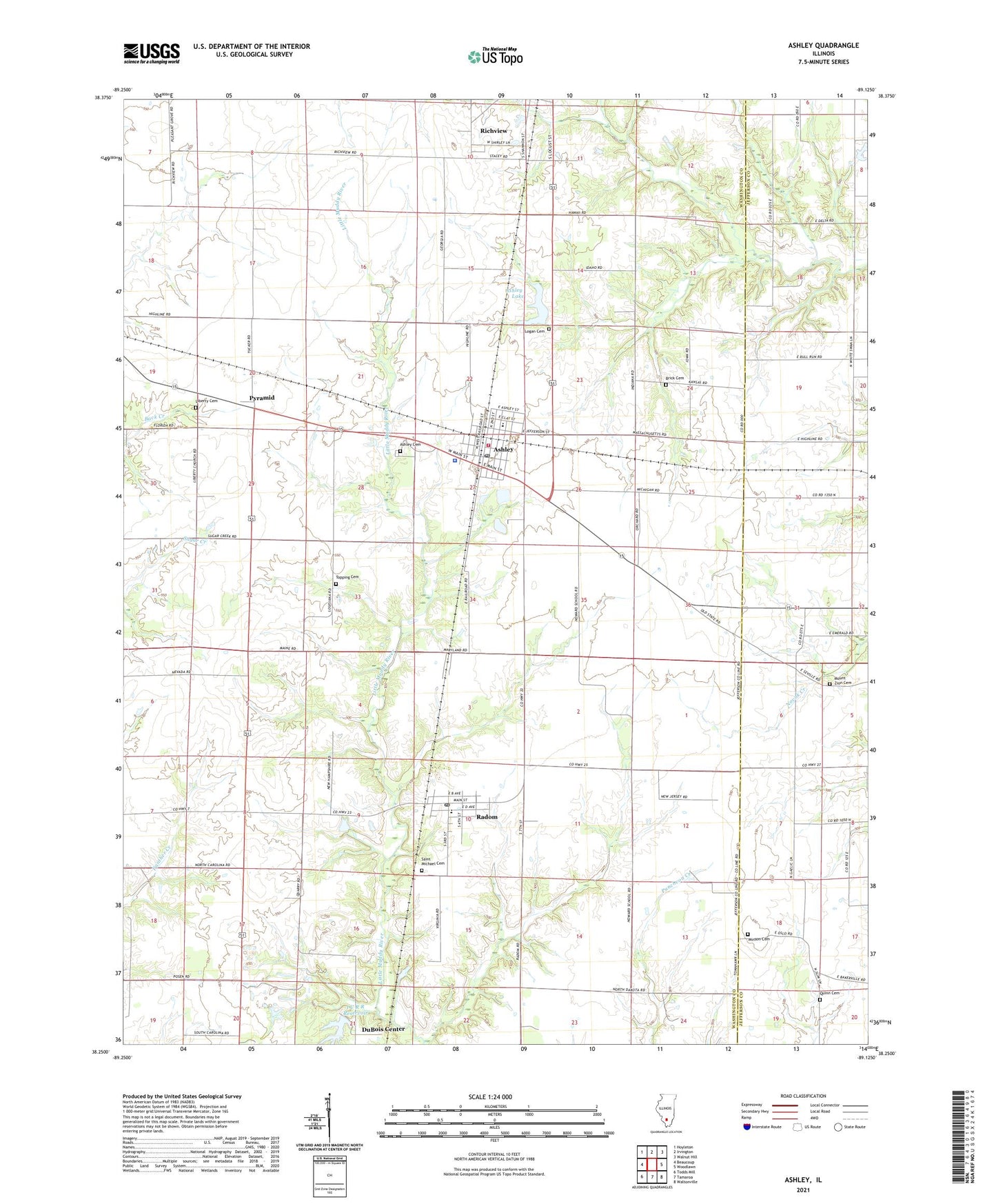 Ashley Illinois US Topo Map Image