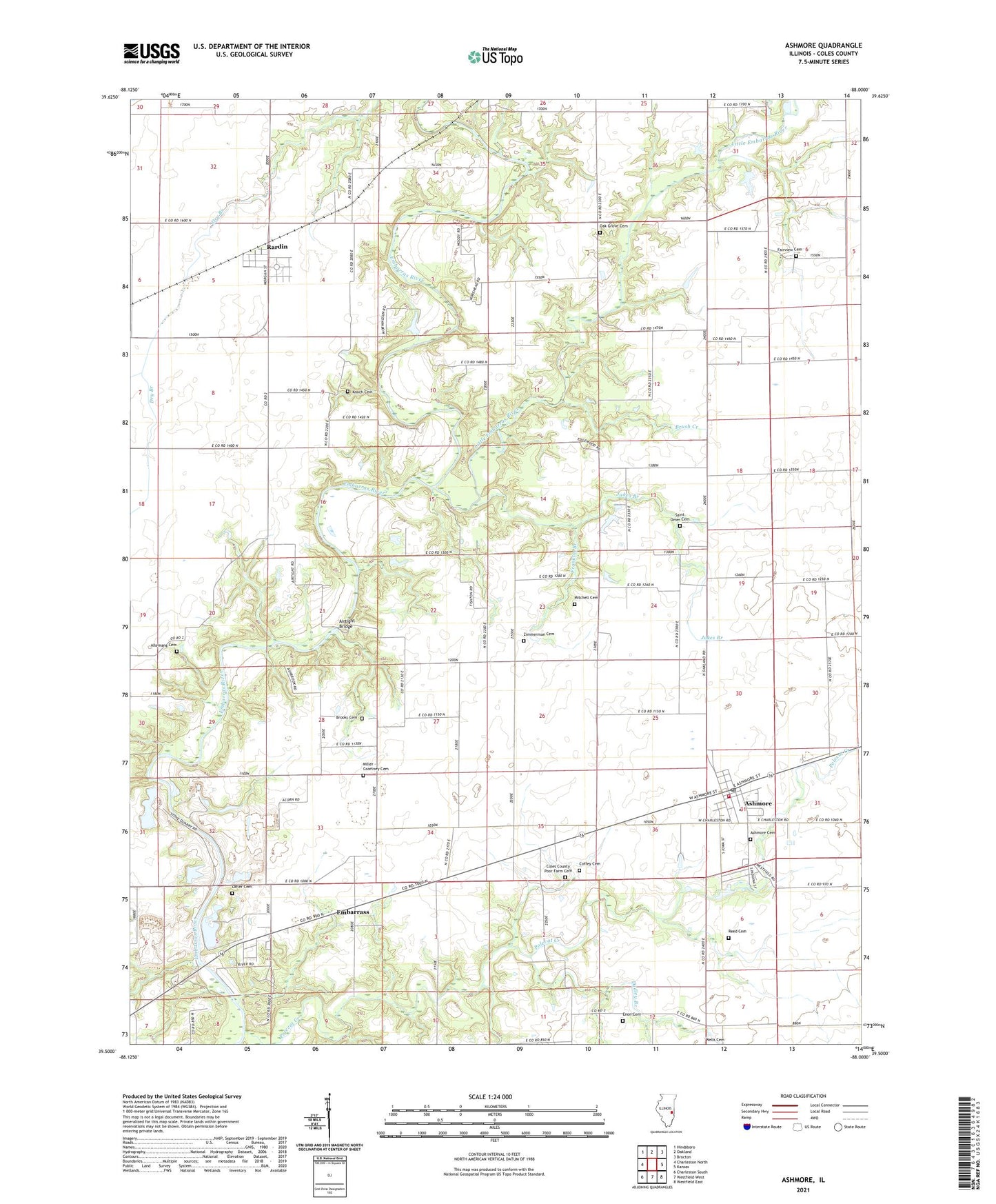 Ashmore Illinois US Topo Map Image