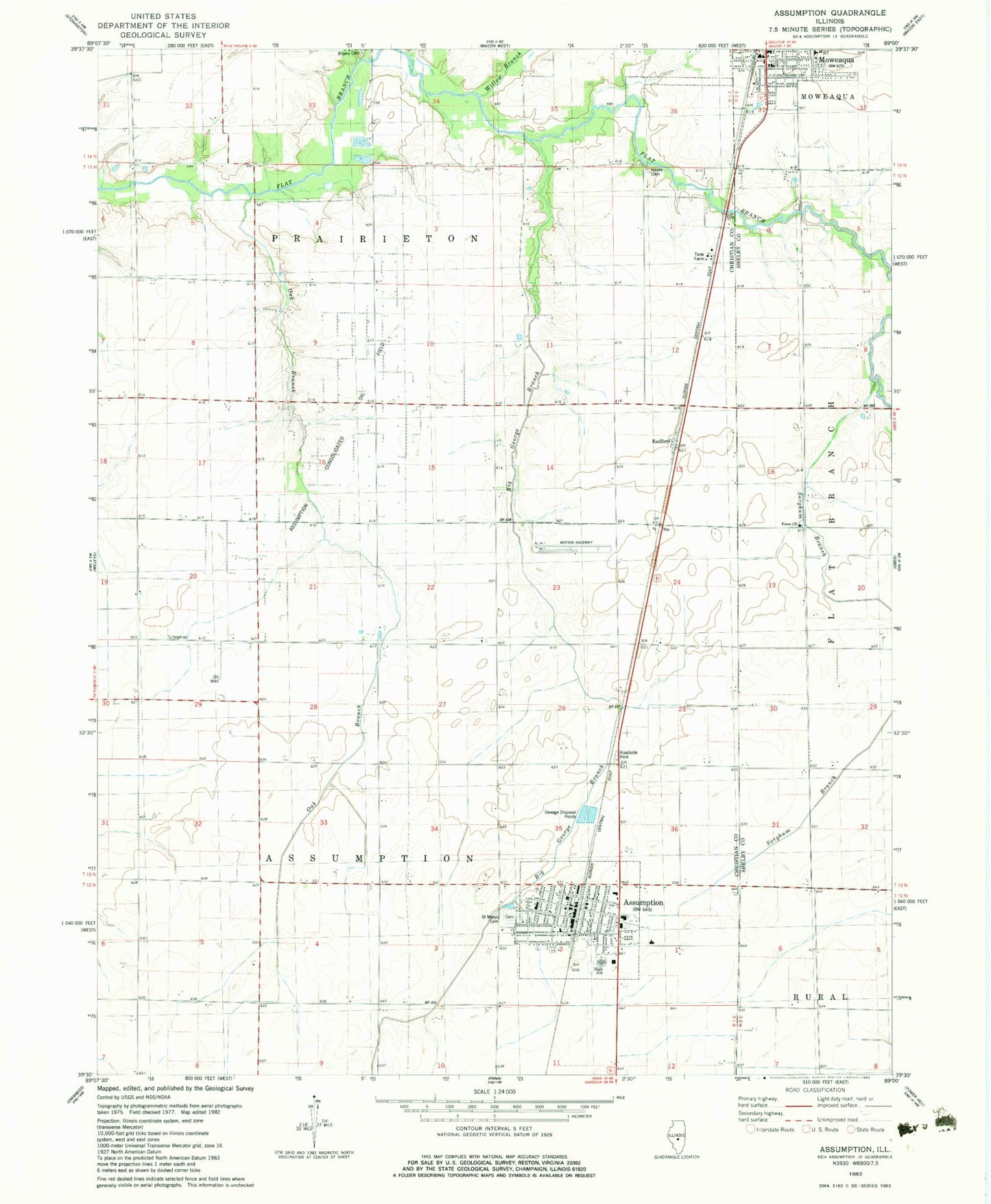 Classic USGS Assumption Illinois 7.5'x7.5' Topo Map Image