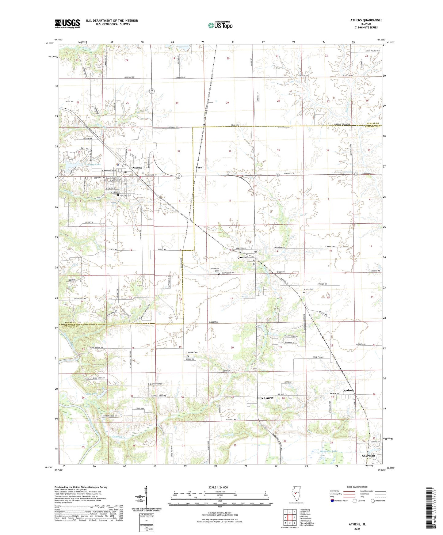 Athens Illinois US Topo Map Image