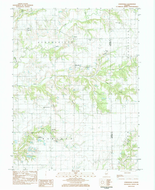 Classic USGS Athensville Illinois 7.5'x7.5' Topo Map Image