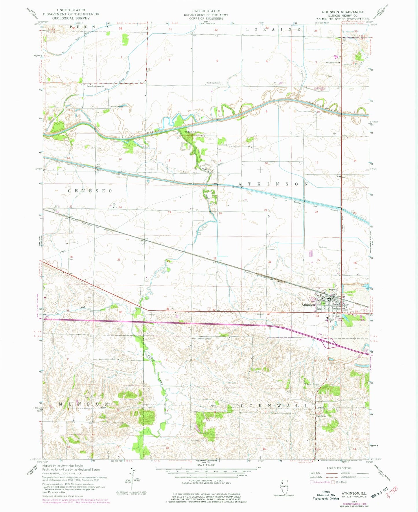 Classic USGS Atkinson Illinois 7.5'x7.5' Topo Map Image