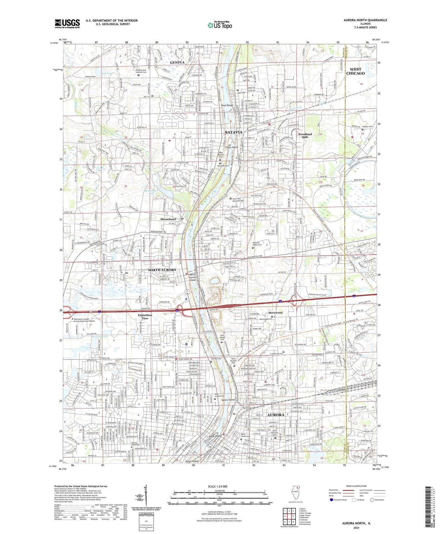 Aurora North Illinois US Topo Map Image