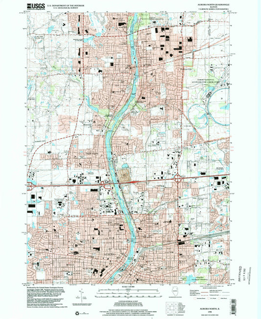 Classic USGS Aurora North Illinois 7.5'x7.5' Topo Map Image