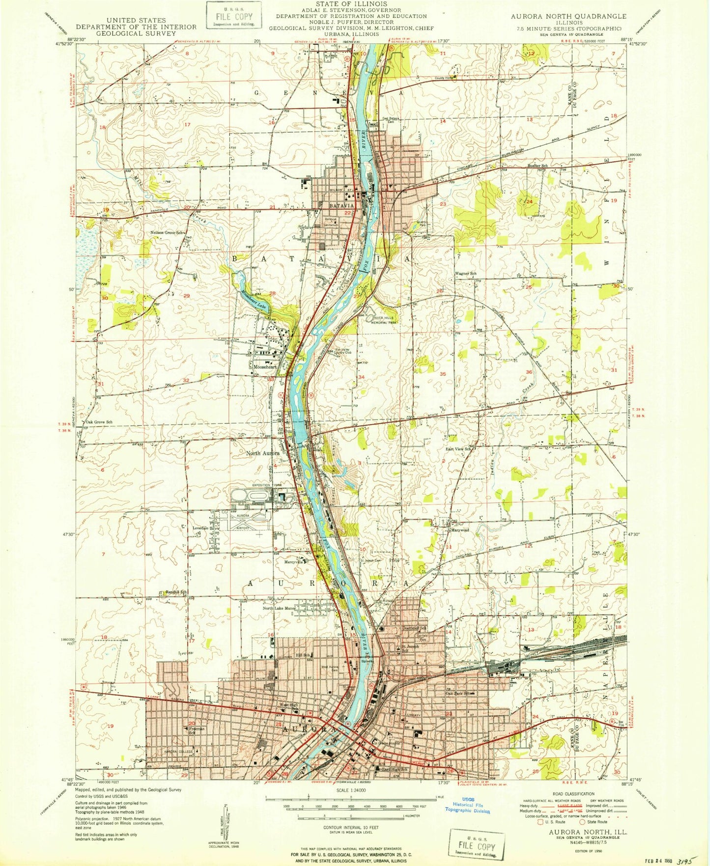 Classic USGS Aurora North Illinois 7.5'x7.5' Topo Map Image