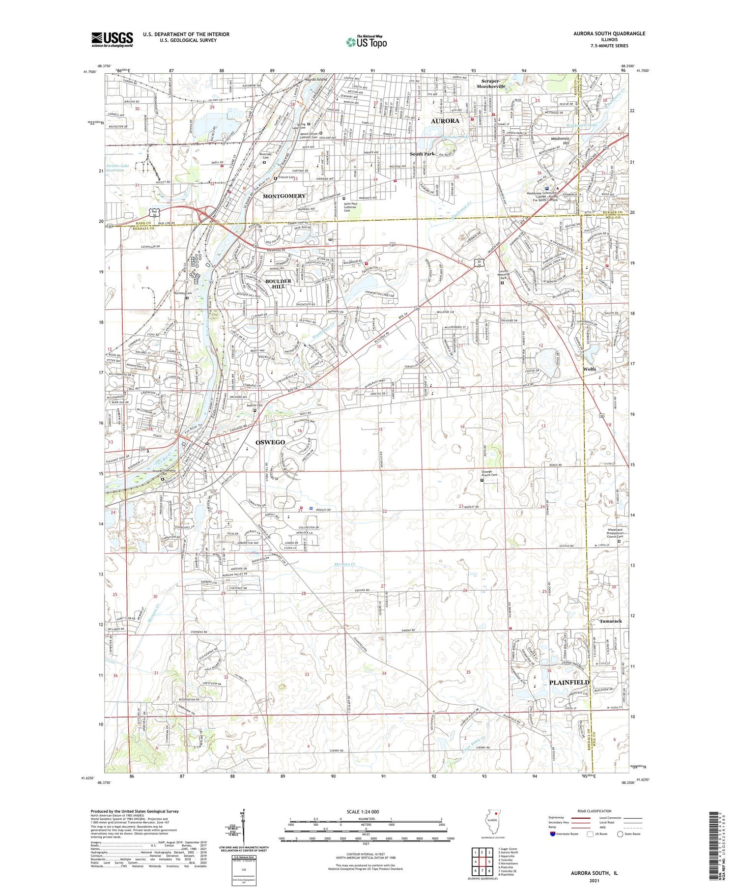 Aurora South Illinois US Topo Map Image