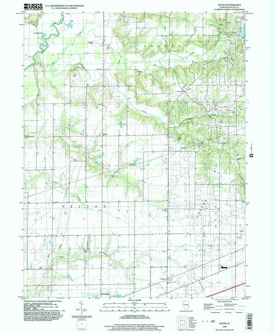 Classic USGS Avena Illinois 7.5'x7.5' Topo Map Image