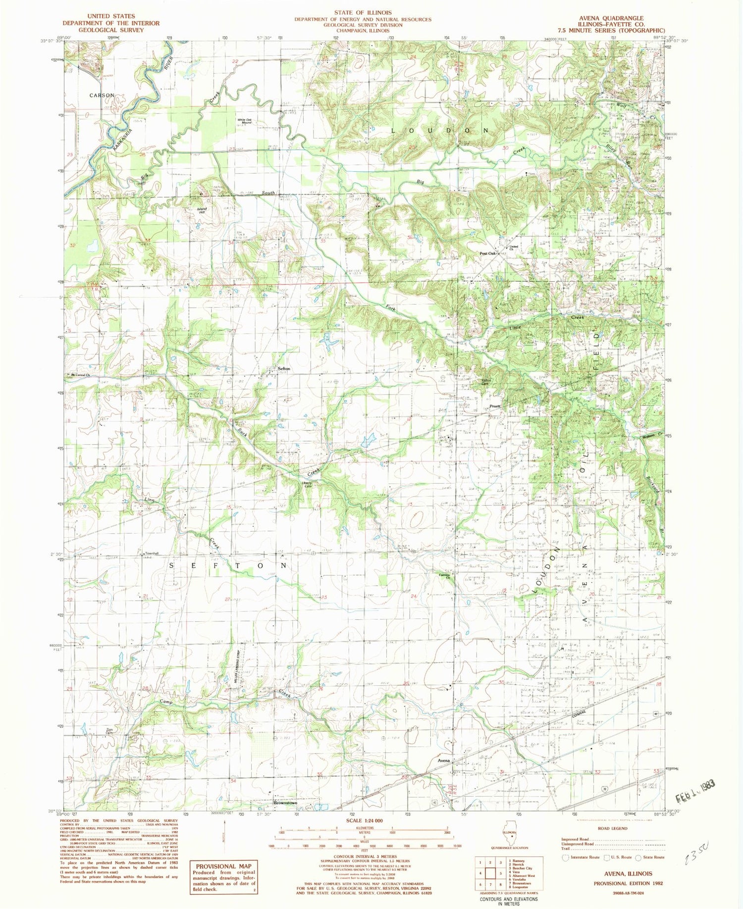 Classic USGS Avena Illinois 7.5'x7.5' Topo Map Image