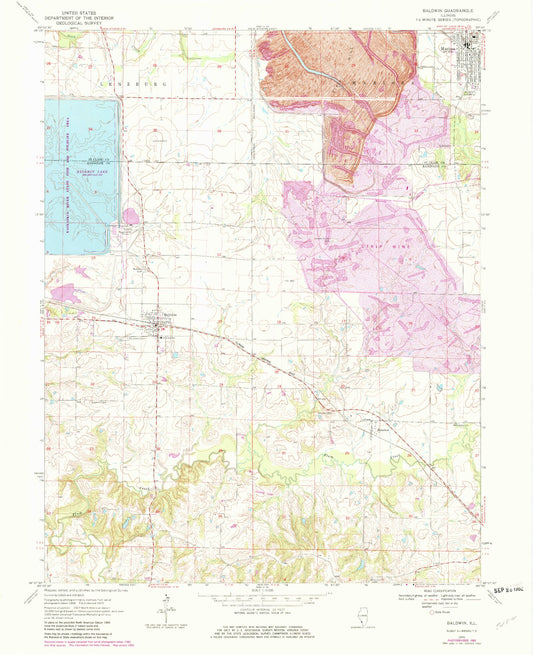 Classic USGS Baldwin Illinois 7.5'x7.5' Topo Map Image