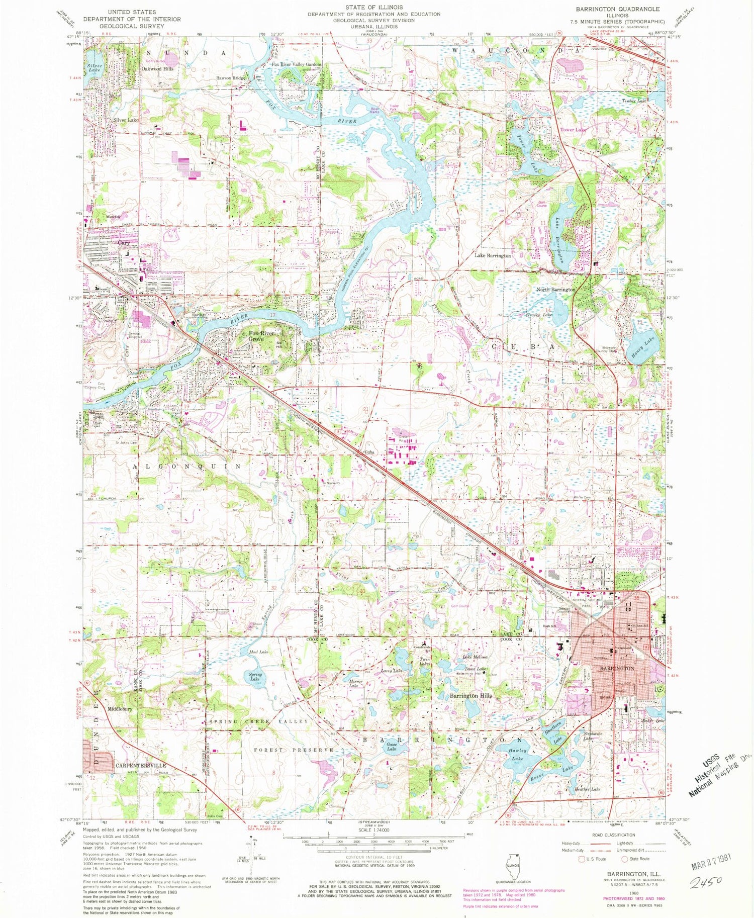 Classic USGS Barrington Illinois 7.5'x7.5' Topo Map Image
