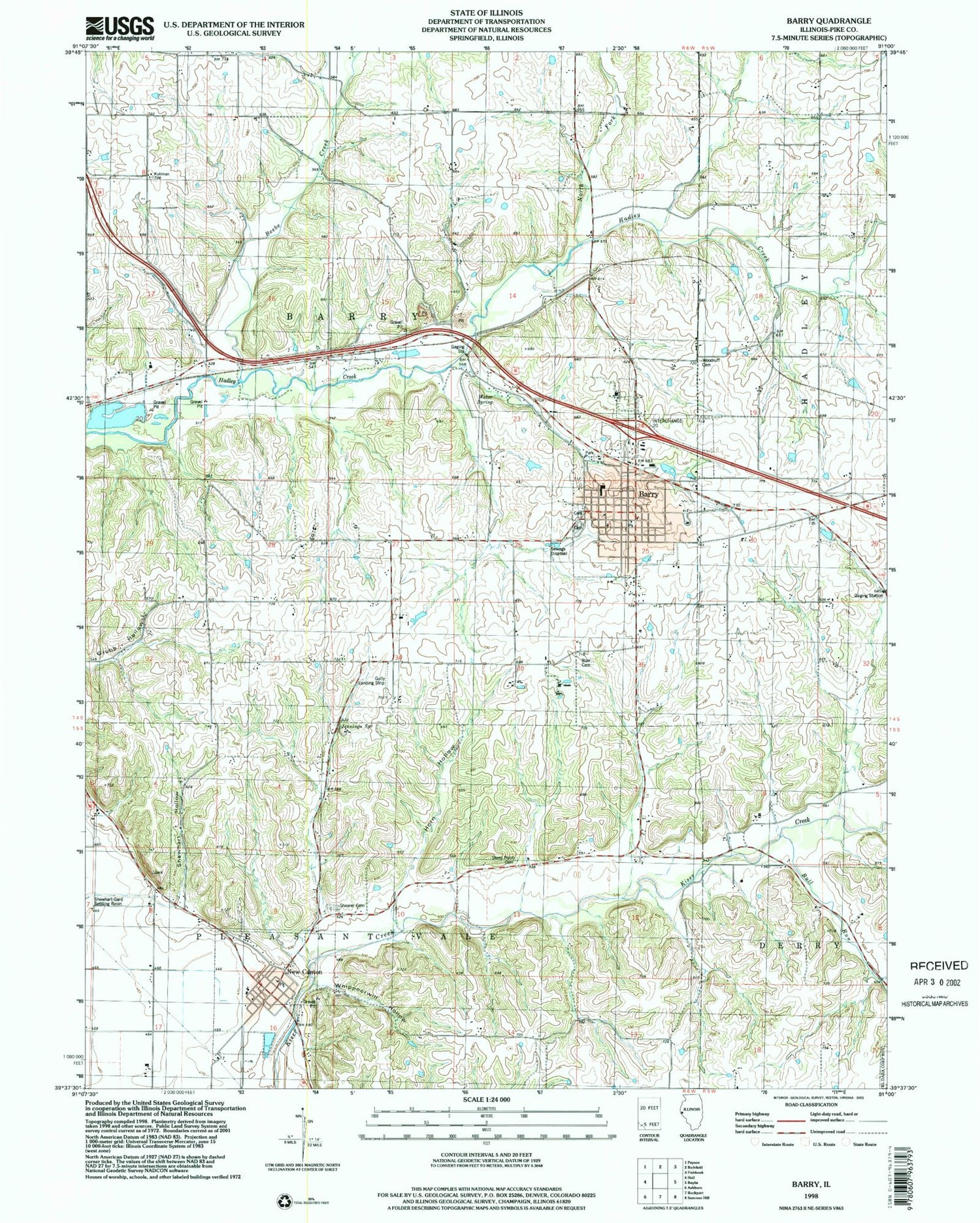 Classic USGS Barry Illinois 7.5'x7.5' Topo Map Image
