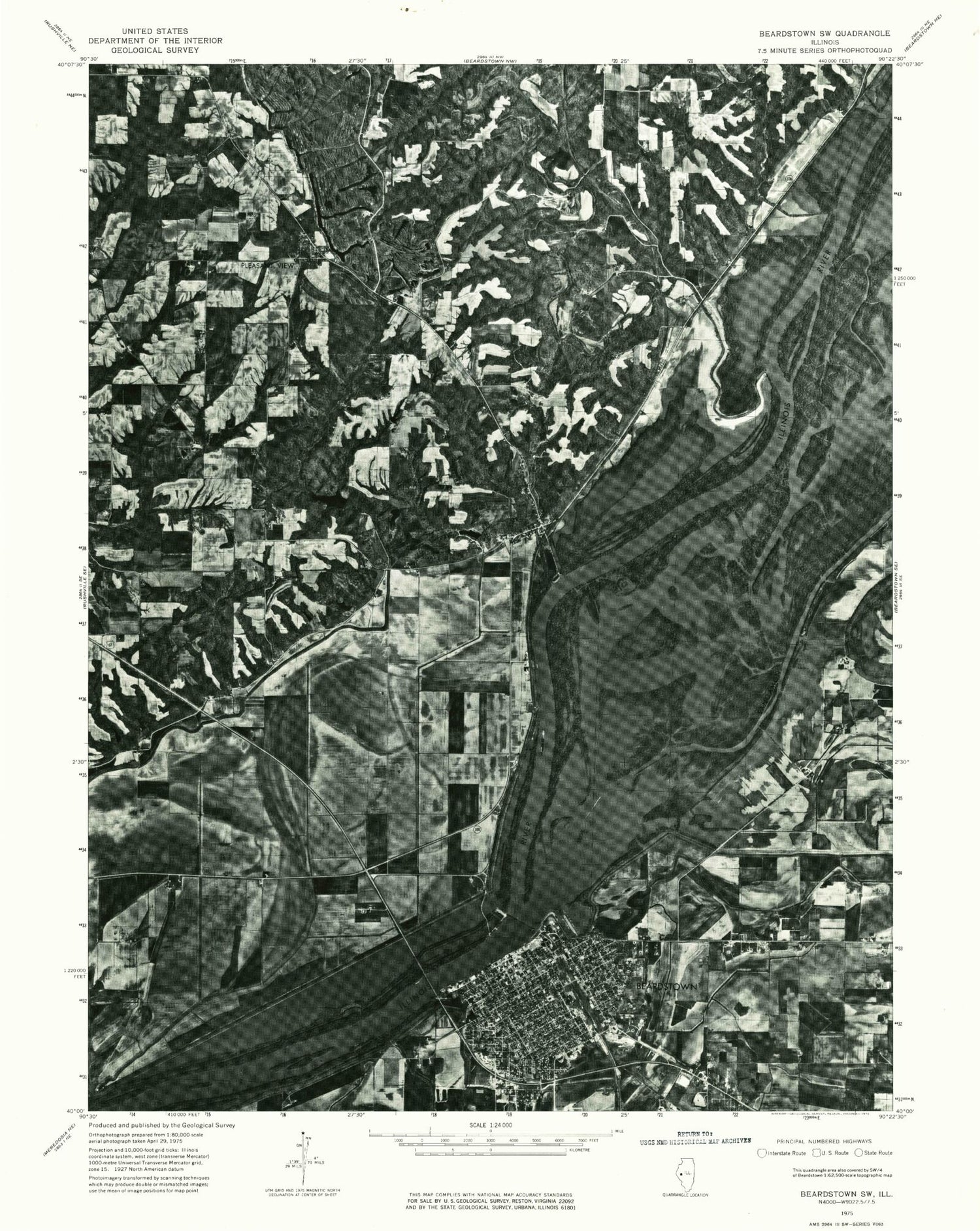 Classic USGS Beardstown Illinois 7.5'x7.5' Topo Map Image