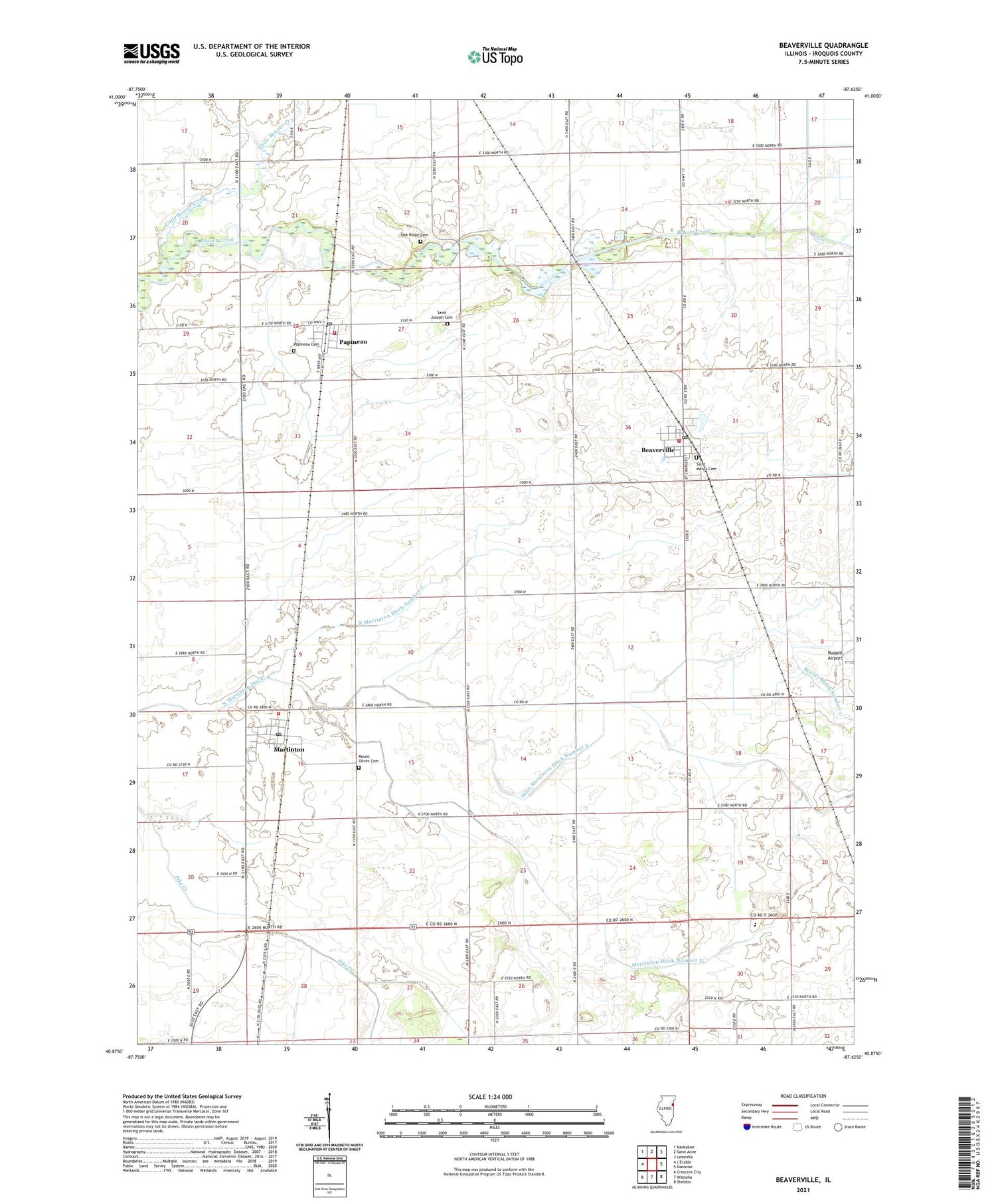 Beaverville Illinois US Topo Map Image
