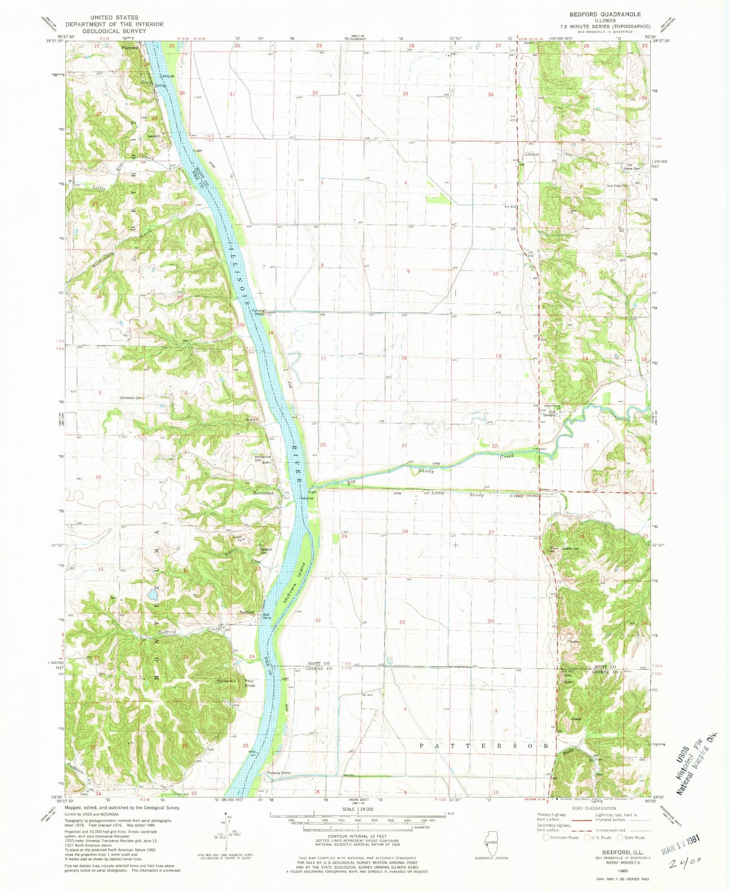 Classic USGS Bedford Illinois 7.5'x7.5' Topo Map Image