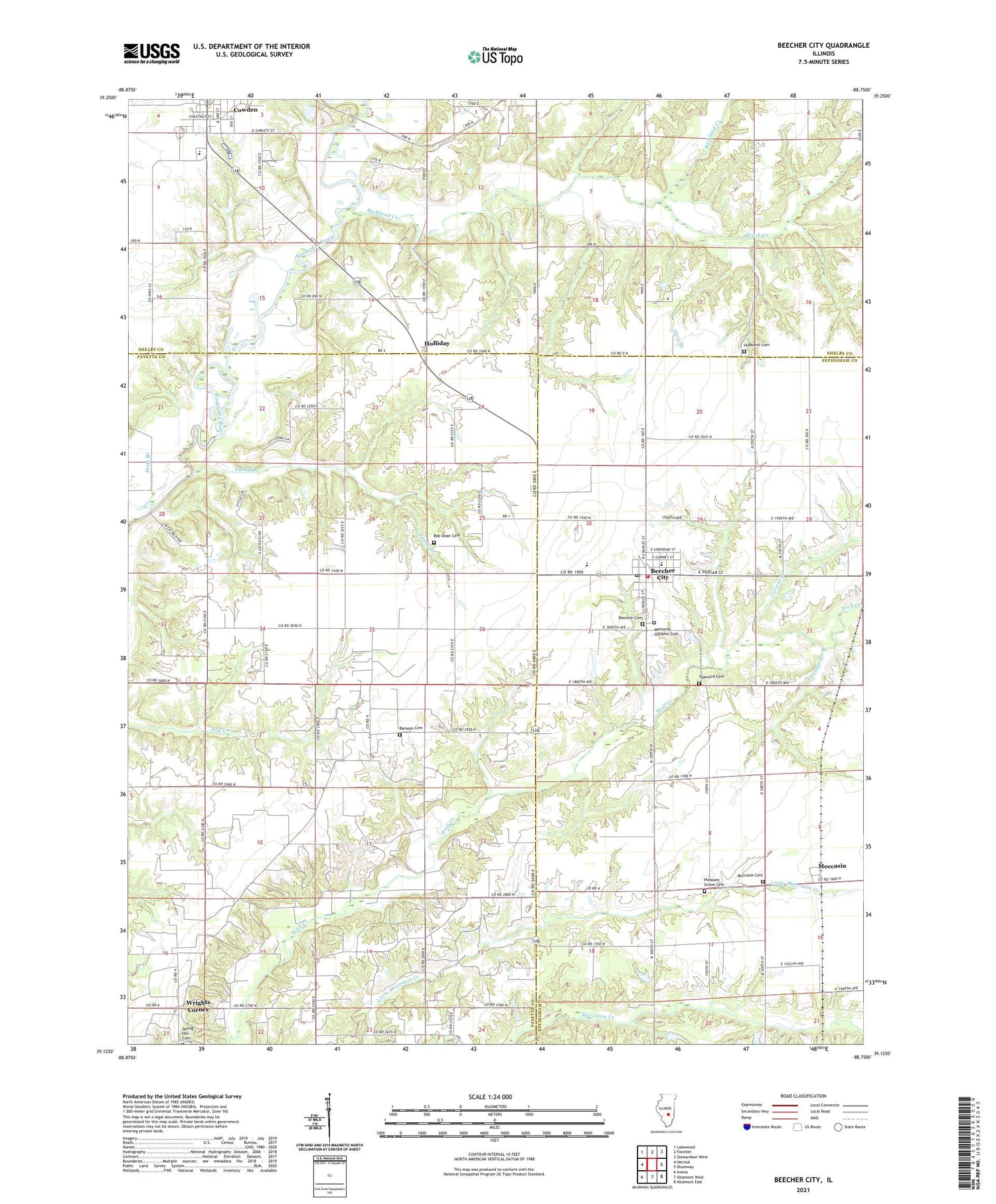 Beecher City Illinois US Topo Map Image