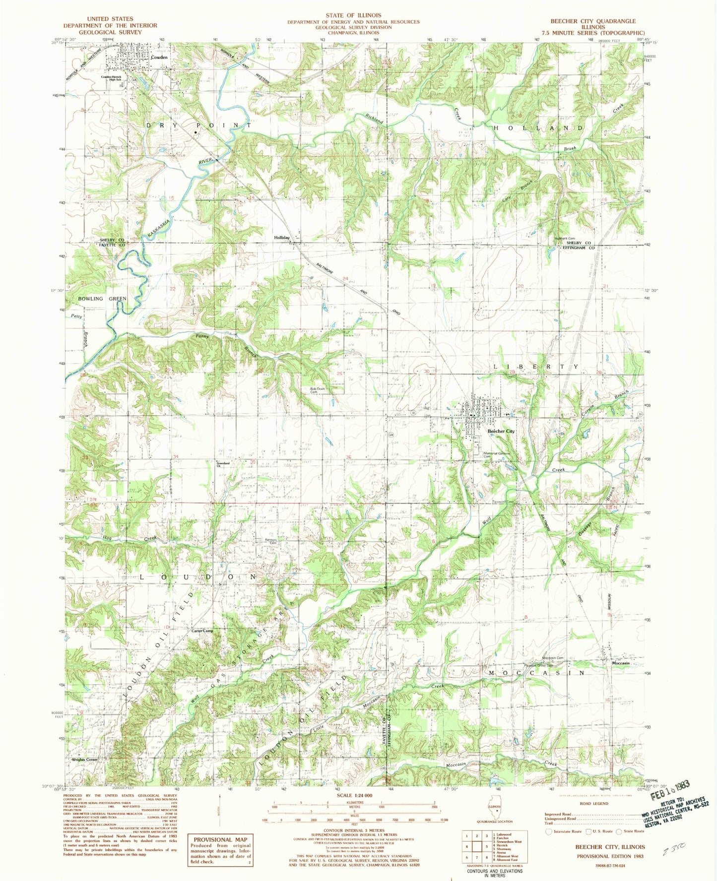 Classic USGS Beecher City Illinois 7.5'x7.5' Topo Map Image