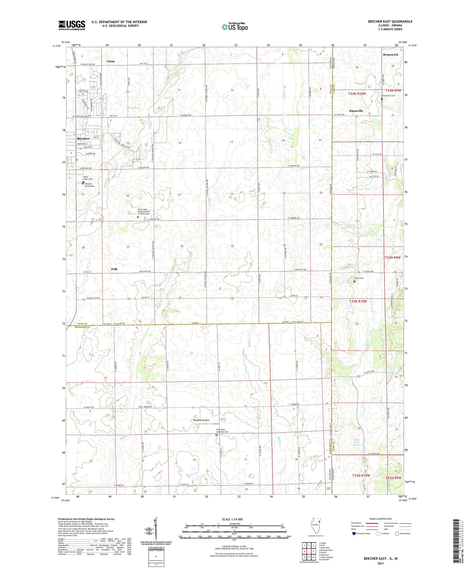 Beecher East Illinois US Topo Map Image