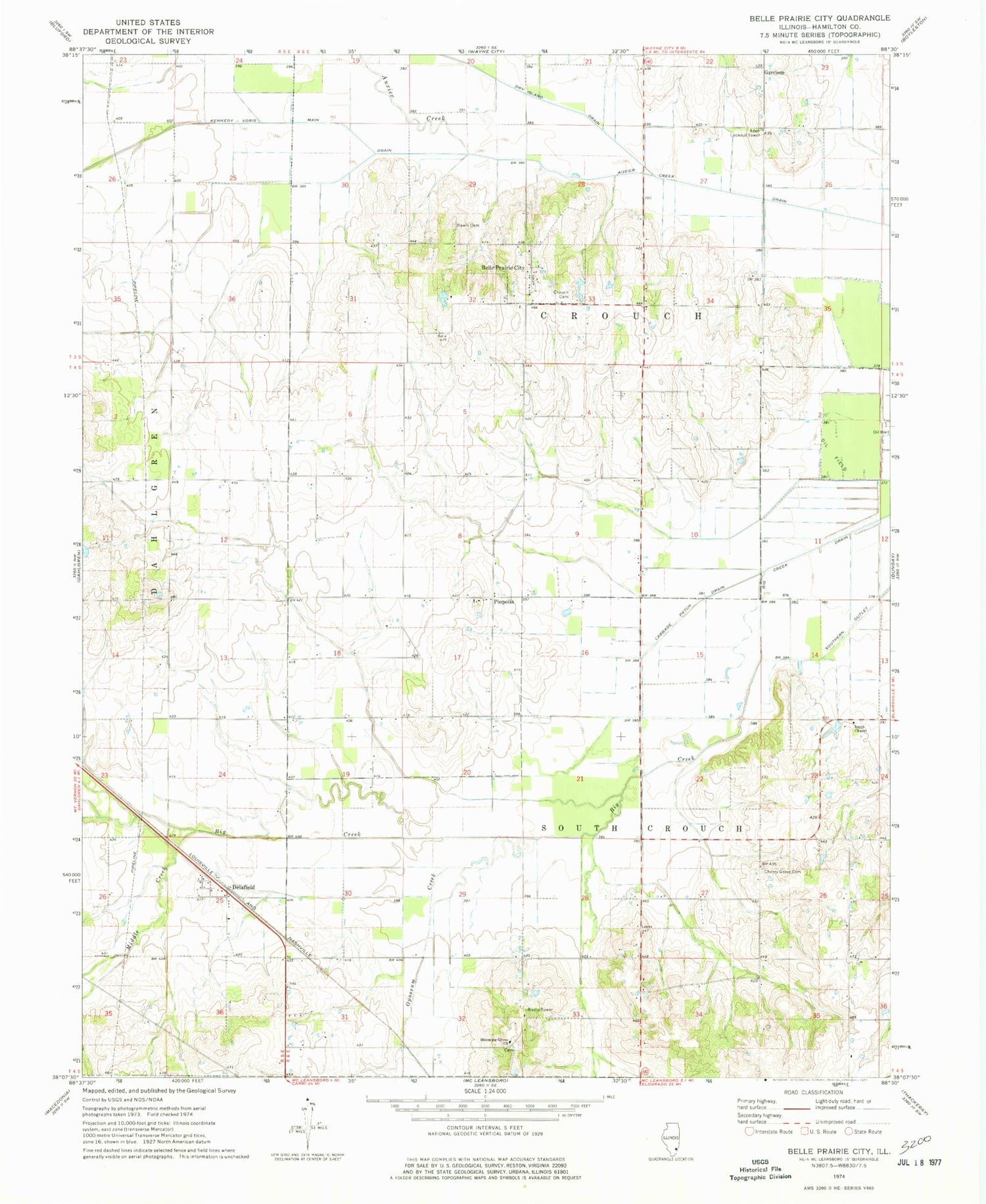 Classic USGS Belle Prairie City Illinois 7.5'x7.5' Topo Map Image