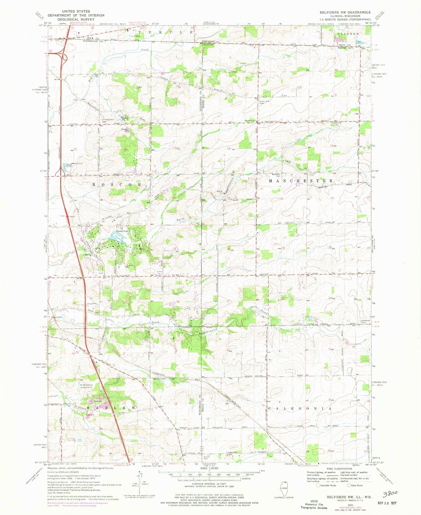 Classic USGS Belvidere NW Illinois 7.5'x7.5' Topo Map Image