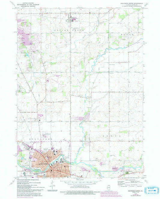 Classic USGS Belvidere North Illinois 7.5'x7.5' Topo Map Image