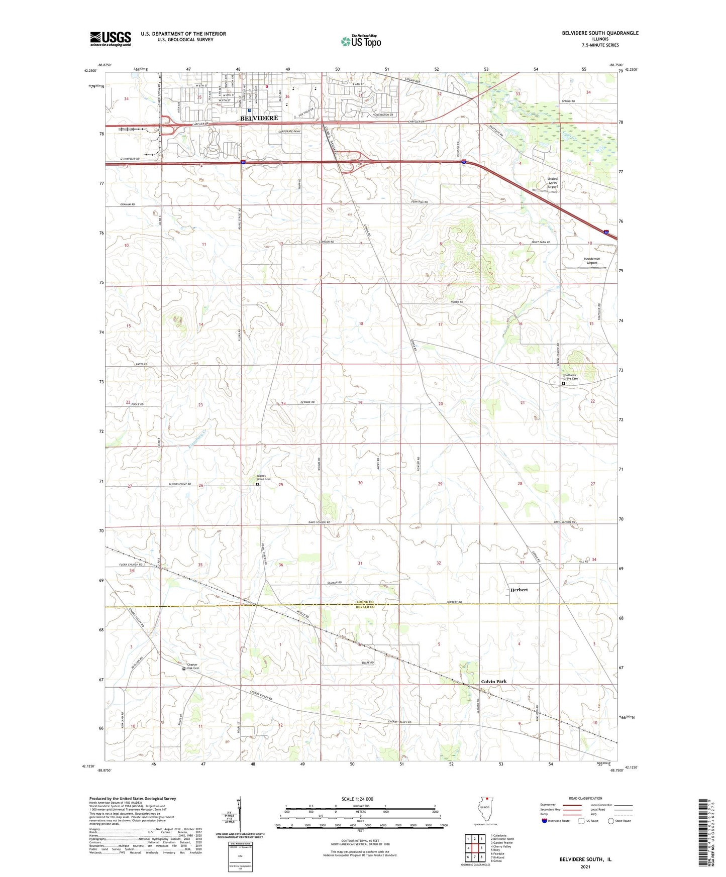 Belvidere South Illinois US Topo Map Image