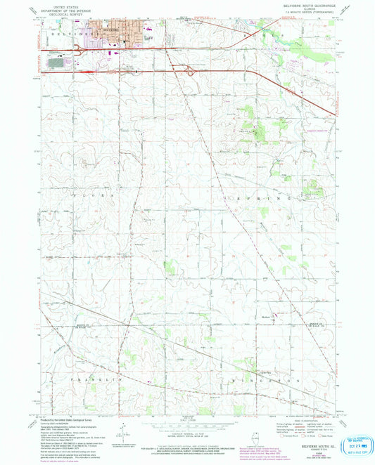 Classic USGS Belvidere South Illinois 7.5'x7.5' Topo Map Image