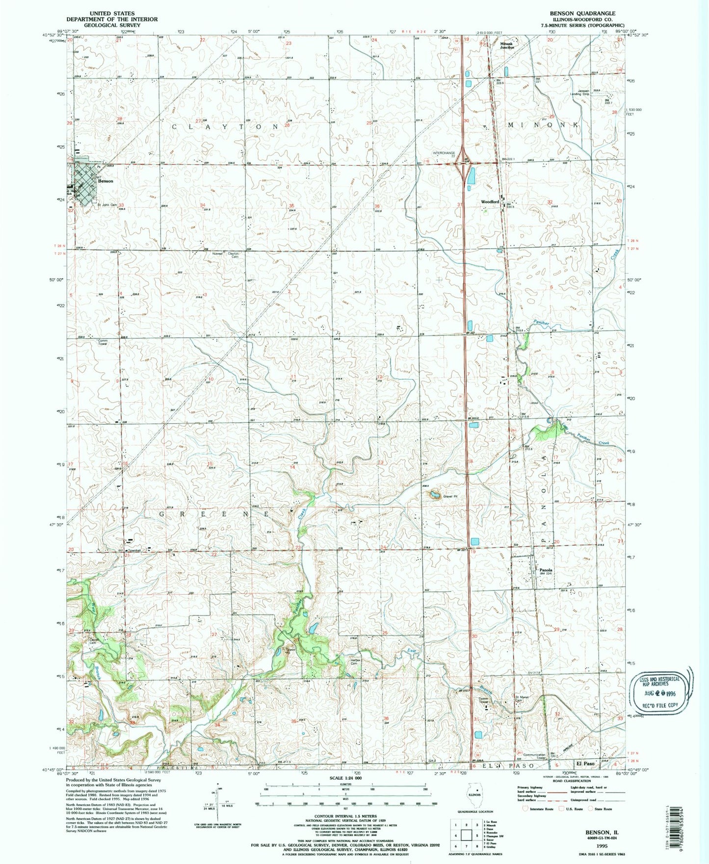 Classic USGS Benson Illinois 7.5'x7.5' Topo Map Image