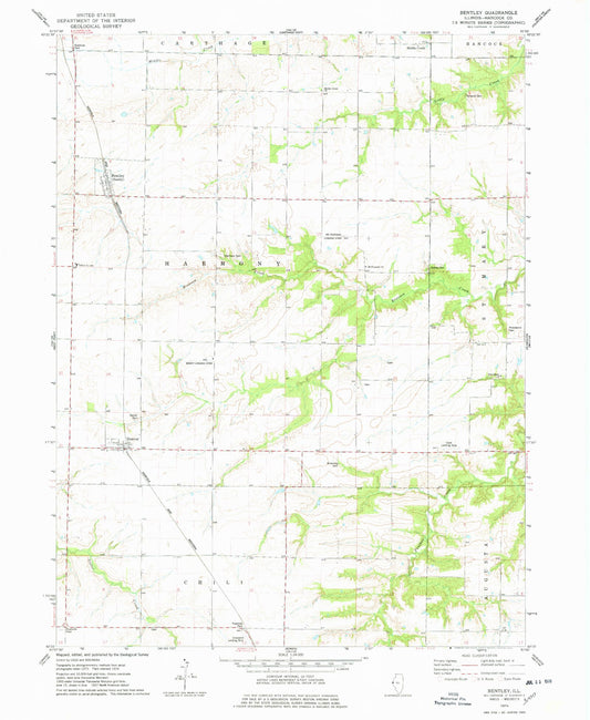 Classic USGS Bentley Illinois 7.5'x7.5' Topo Map Image