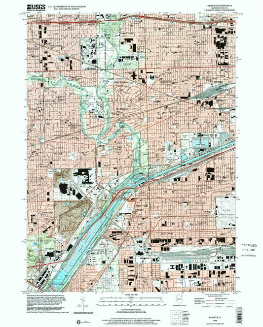 Classic USGS Berwyn Illinois 7.5'x7.5' Topo Map Image