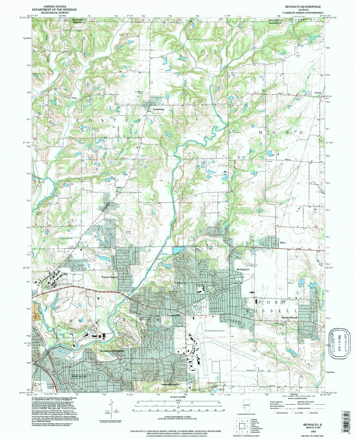 Classic USGS Bethalto Illinois 7.5'x7.5' Topo Map Image