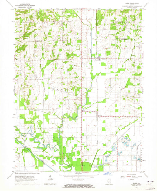 Classic USGS Birds Illinois 7.5'x7.5' Topo Map Image
