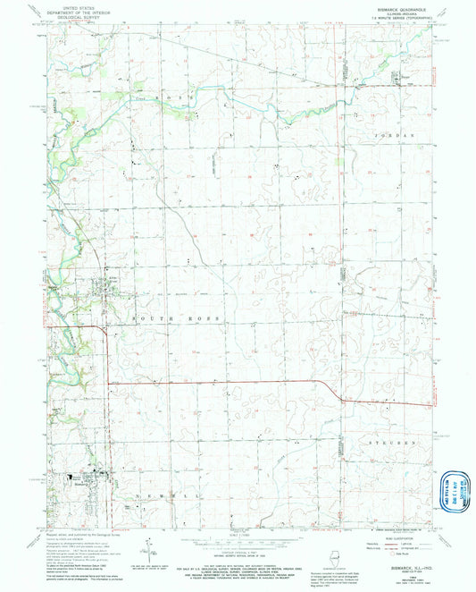 Classic USGS Bismarck Illinois 7.5'x7.5' Topo Map Image