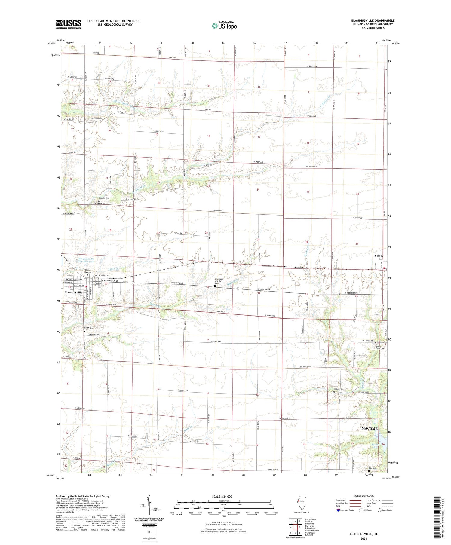 Blandinsville Illinois US Topo Map Image