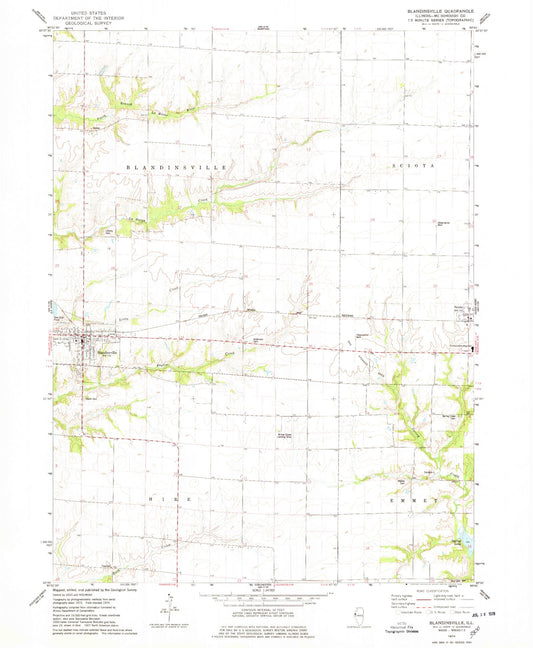Classic USGS Blandinsville Illinois 7.5'x7.5' Topo Map Image