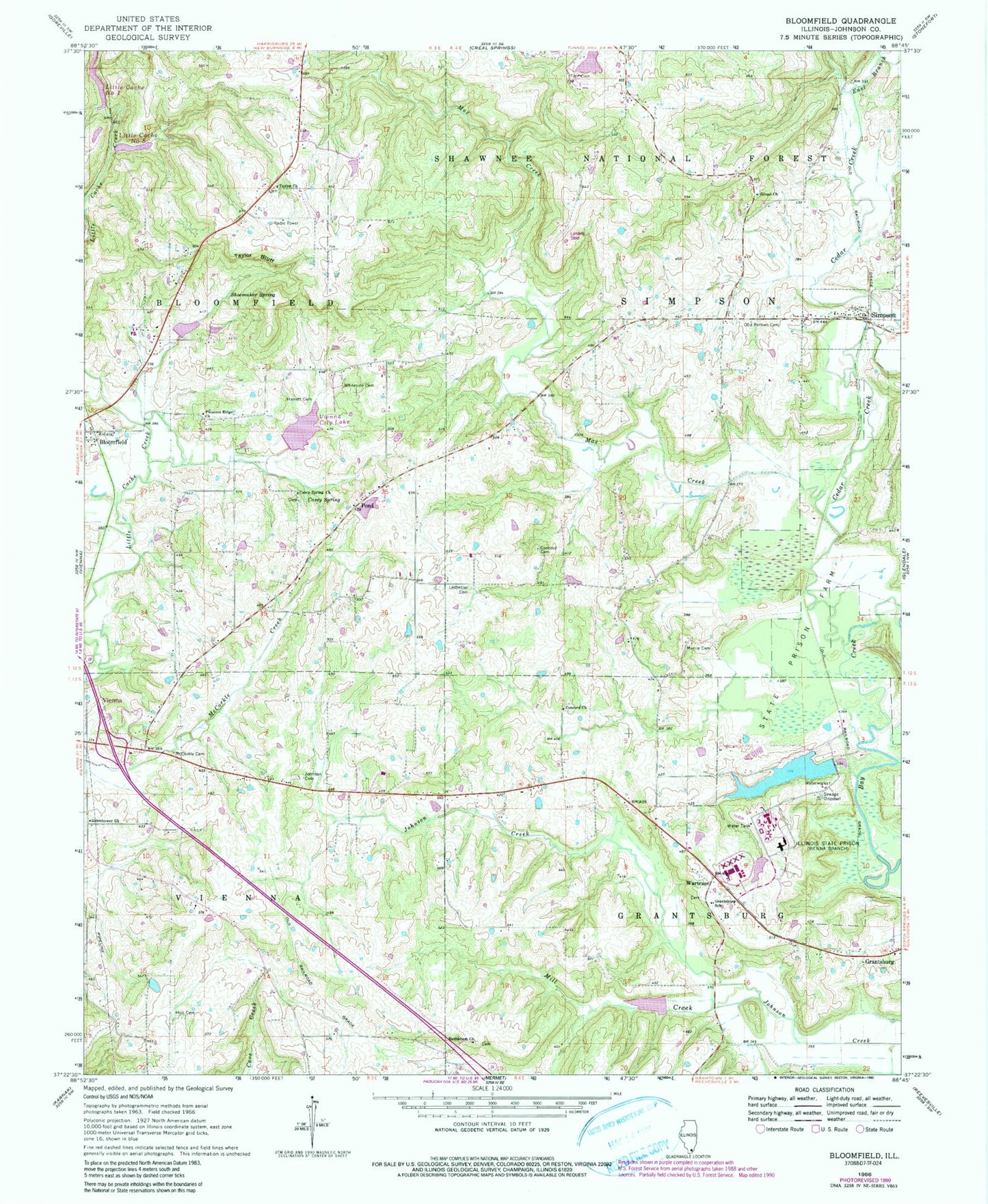 Classic USGS Bloomfield Illinois 7.5'x7.5' Topo Map Image