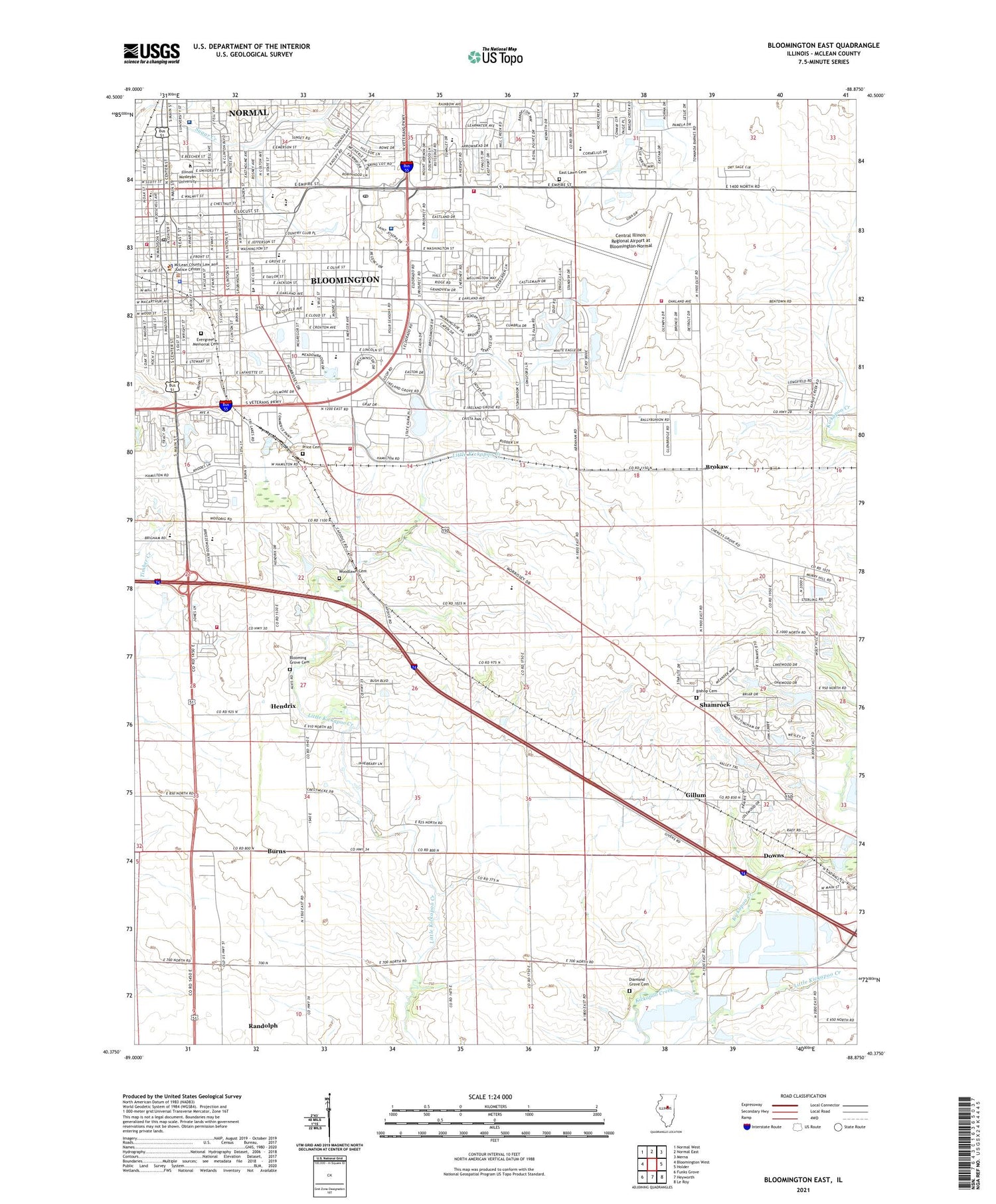 Bloomington East Illinois US Topo Map Image