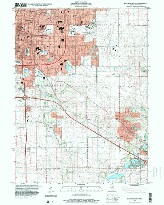 Classic USGS Bloomington East Illinois 7.5'x7.5' Topo Map Image