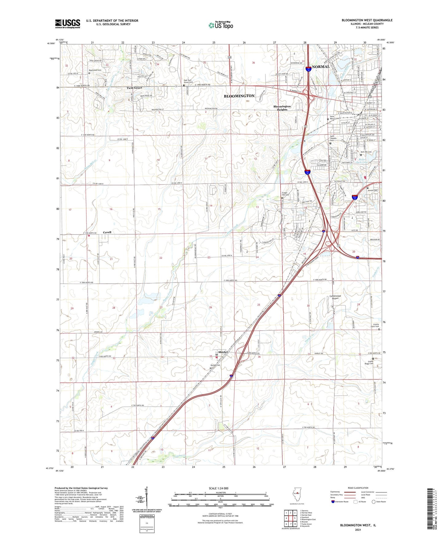 Bloomington West Illinois US Topo Map Image