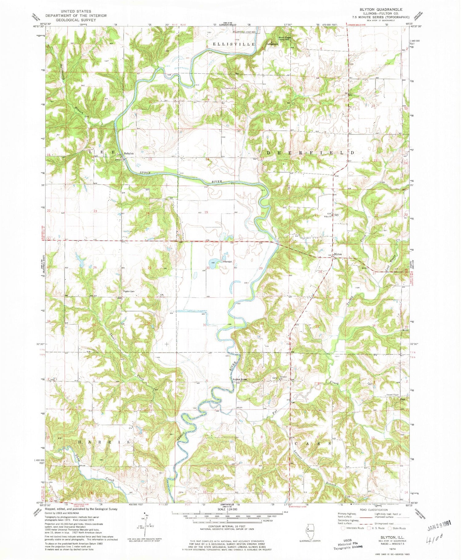 Classic USGS Blyton Illinois 7.5'x7.5' Topo Map Image