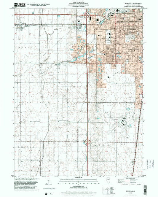 Classic USGS Bondville Illinois 7.5'x7.5' Topo Map Image