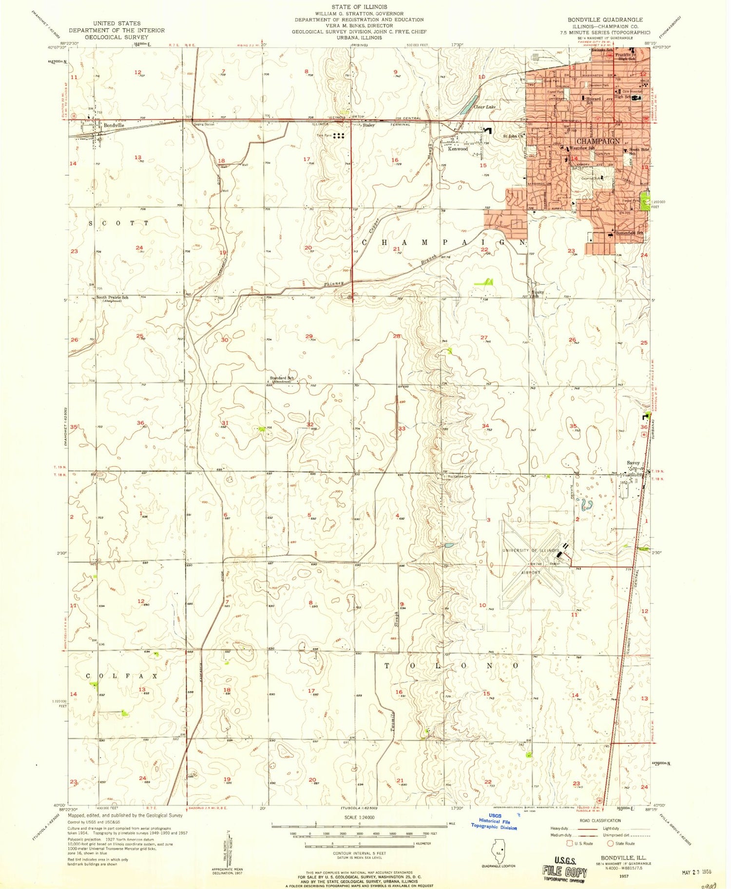 Classic USGS Bondville Illinois 7.5'x7.5' Topo Map Image
