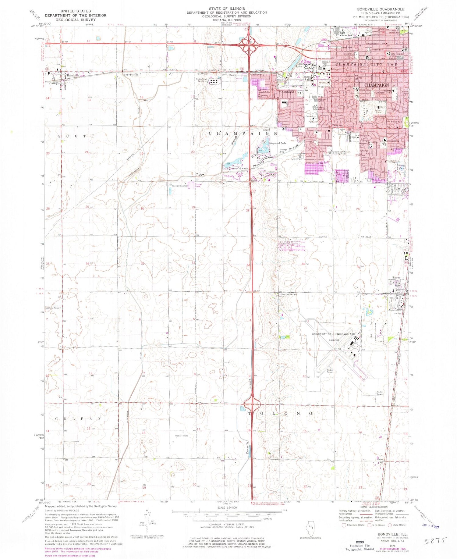 Classic USGS Bondville Illinois 7.5'x7.5' Topo Map Image