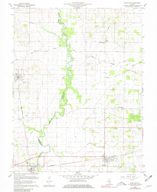 Classic USGS Bone Gap Illinois 7.5'x7.5' Topo Map Image
