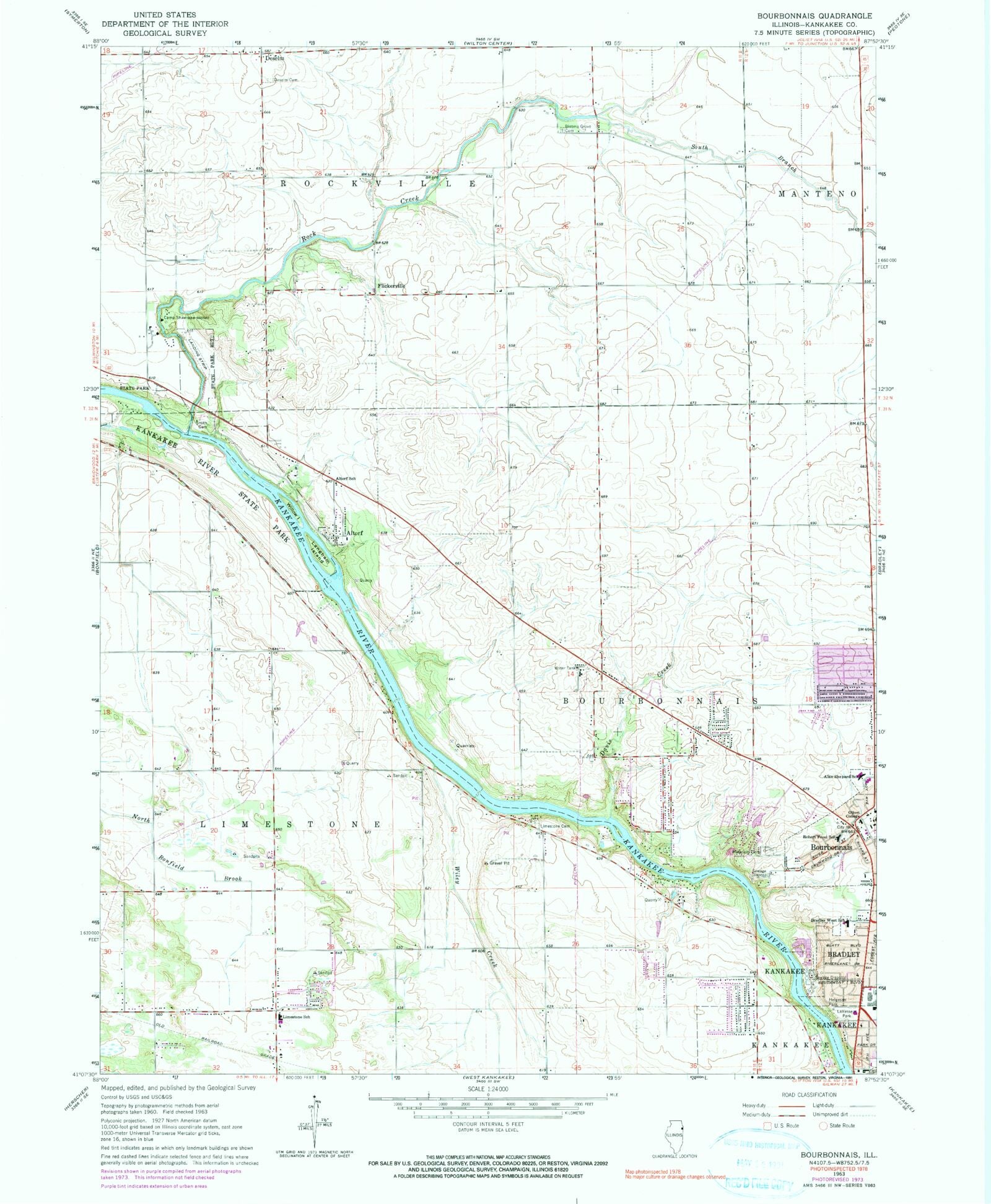 Classic USGS Bourbonnais Illinois 7.5'x7.5' Topo Map MyTopo Map Store