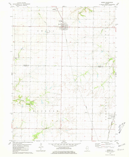 Classic USGS Bowen Illinois 7.5'x7.5' Topo Map Image