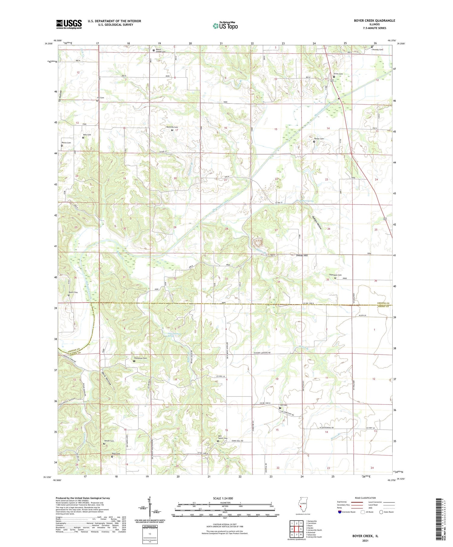 Boyer Creek Illinois US Topo Map Image