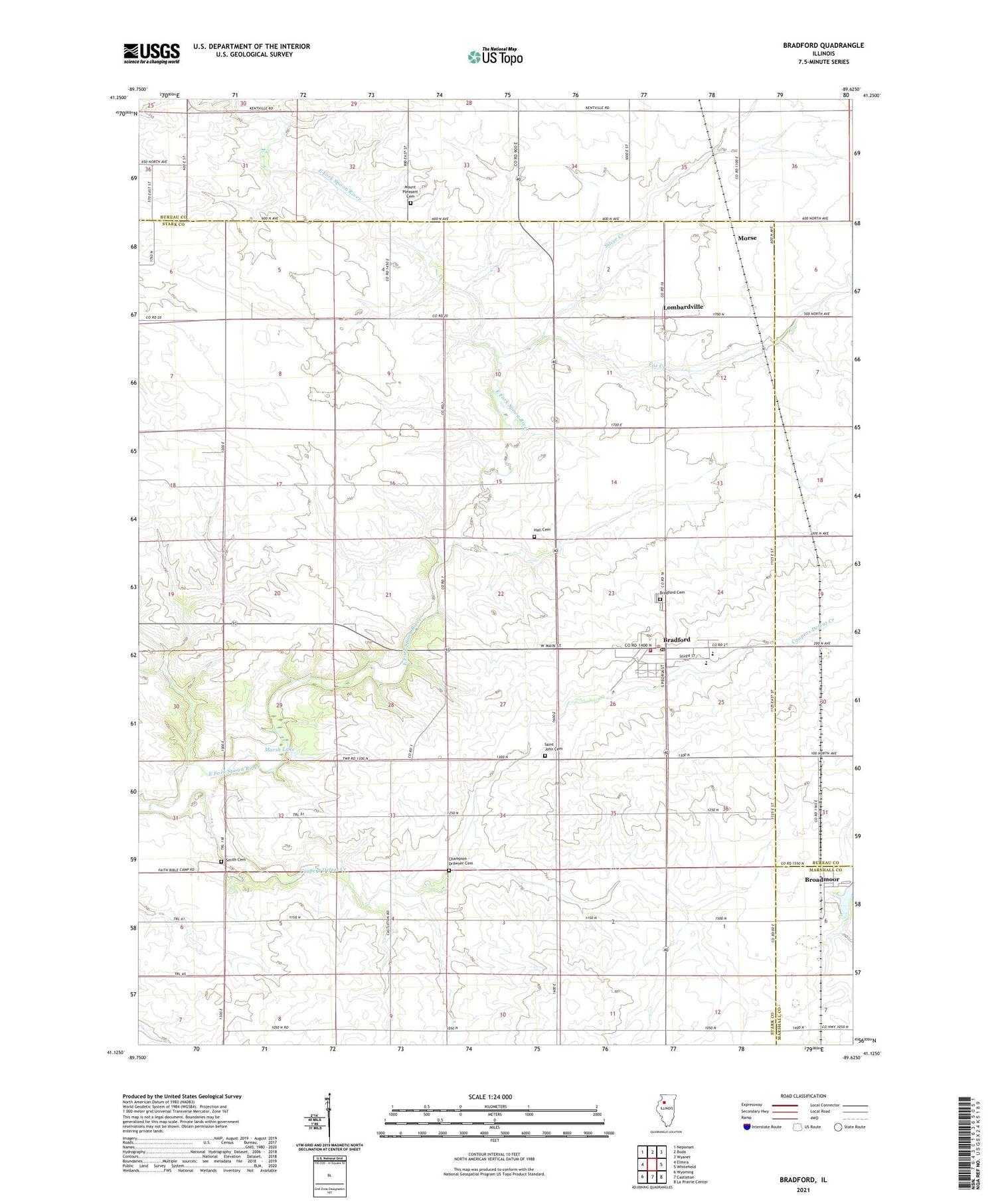 Bradford Illinois US Topo Map Image